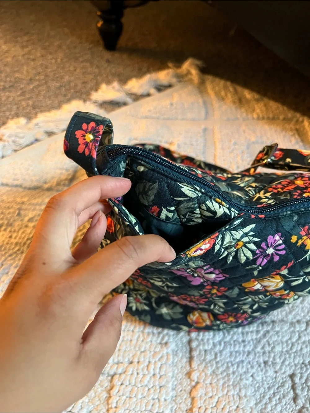 Vera Bradley Black Quilted Floral Crossbody with Pink & Yellow Flowers